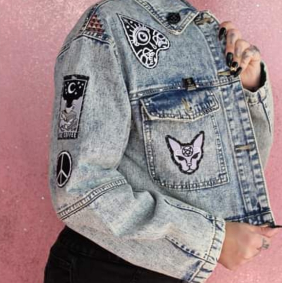 SOLD @MARKET!  Lucipurr pt 2! Custom witchy kitty denim jacket! - Picture 12 of 15
